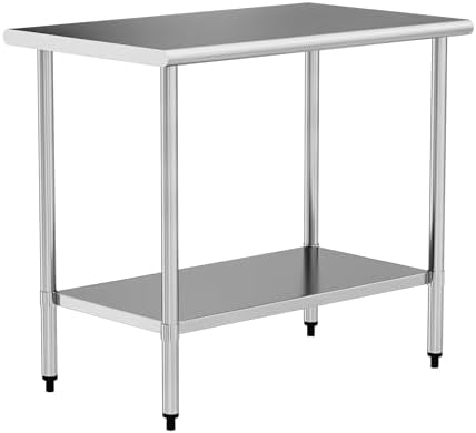 Stainless Steel Work Table 24 x 48 Inch with Adjustable Undershelf, Heavy-Duty Metal Prep Table for Commercial Kitchen & Restaurant, Garage, Outdoor by Chingoo