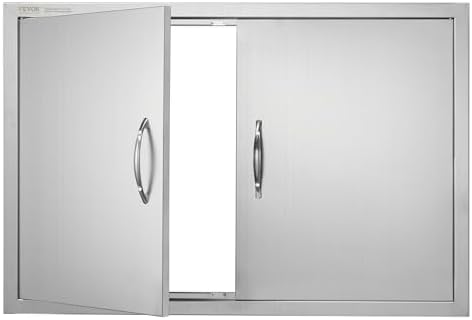 VEVOR BBQ Double Door, 35W x 24H Inch Stainless Steel Flush Mount Vertical Door with Handles, for Grilling Station by VEVOR
