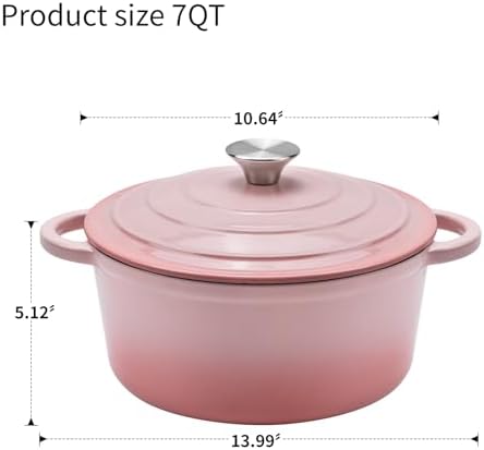 Enameled Cast Iron Round Dutch Oven -7QT Pot With Lid,Pink - Image 3