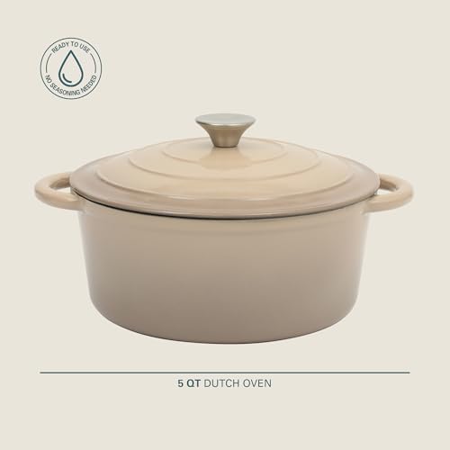 Gibson Home Addlestone 5 Qt Enameled Cast Iron Dutch Oven Pot with Lid – Round, Oven Safe to 500°F, Ideal for Bread Baking & Stews - Gradient Taupe - Image 2
