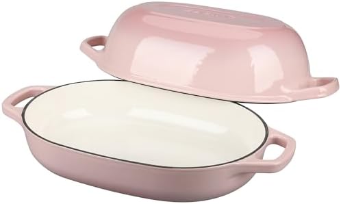 EDGING CASTING Enameled Cast Iron Oval Dutch Oven Pot with Lid, Dutch Oven for Sourdough Bread Baking, Bread Oven, Bread Dutch Oven, Oval Bread Pan, 7qt, Pink - Image 4