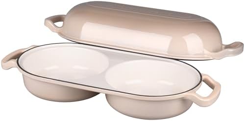 VORRINGARD Enameled Cast Iron Double Dutch Oven with Lid, Dual Round Loaf Pan, Bread pan for Homemade Sourdough Bread Baking, Latte - Image 5