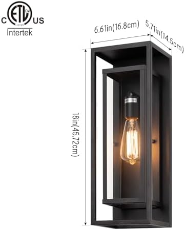 mirrea 18" Modern Outdoor Porch Wall Light, Matte Black, 2 Pack - Image 4