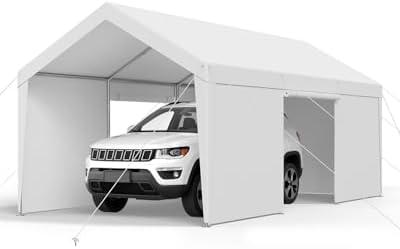 VEVOR Carport, 12 x 20 FT Outdoor Car Canopy, Potable Carport with Removable Sidewalls & Door, Heavy Duty Car Shelter, UV-Resistant & Water-Resistant, All-Season Protection for Automobile Boat White by VEVOR
