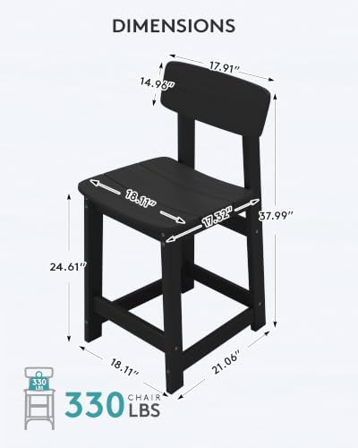 SERWALL Outdoor HDPE Counter-Height Bar Stools Set of 2, Black - Image 3