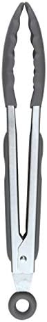 Tovolo Kitchen Tongs with Silicone Tips 9 Inch for Cooking Mixing & Serving, Easy Clean Dishwasher Safe Silicone Tipped Tongs with Locking Stainless Steel Heat Resistant, Charcoal Gray by Tovolo
