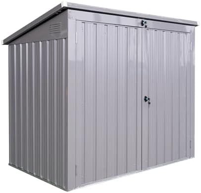 62.25 Inch Outdoor Trash Can Storage Shed for 2 Bins, Metal Garbage Bin Enclosure,Waterproof Stainless Galvanized Steel, Outdoor Waste Bin Storage Cabinet for Garden Yard,Light Gray - Image 7