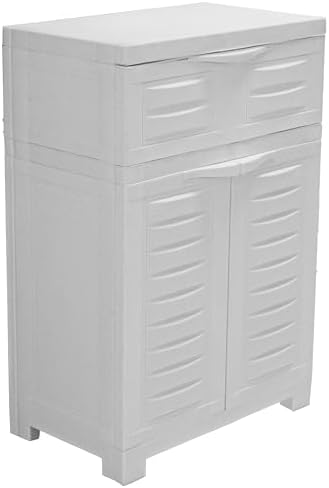 Sunnydaze 34.5" Garage Storage Cabinet with Adjusting Shelf, Speckled White by SunnydazeDecor