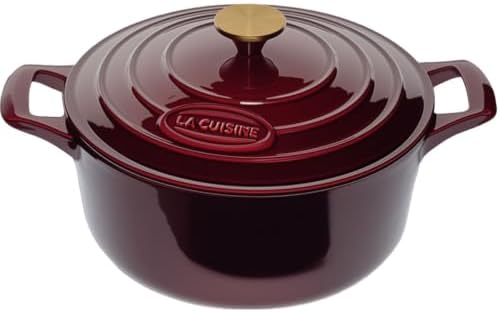 La Cuisine Enameled Cast Iron Dutch Oven Casserole Pot with Golden handle for Lid, Internal Matte Black Enamel Coating, 6.5 QT 11" / 28cm Ø, Oven-Safe 550°F/276°C, Cranberry by LaCuisineforlife