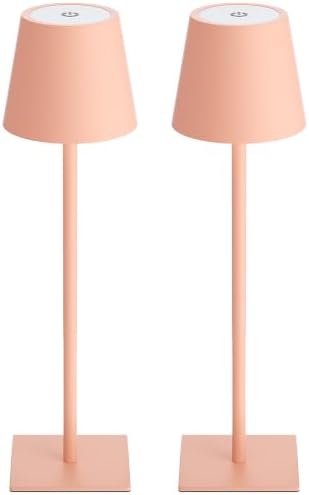 Kakanuo Pink Cordless Rechargeable Table Lamp 5000mAh Battery Operated Lamps, 3 Colors Stepless Dimming Touch Lamp for Living Room, Kitchen Counter, Dining, Outdoor Patio, 2 Pack by KakanuoLightings