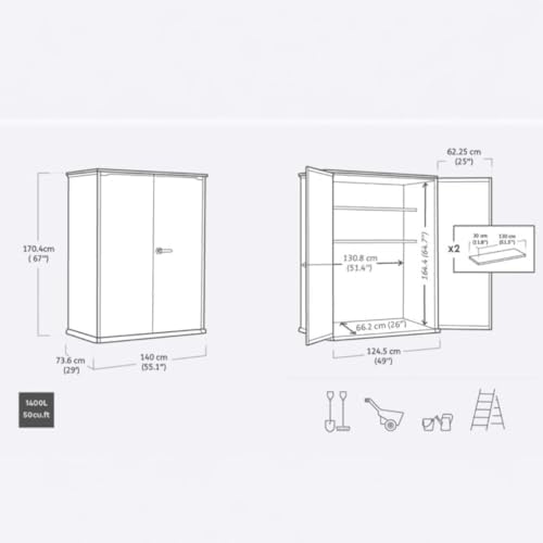 Keter Premier Tall 4.6x5.6 ft Resin Outdoor Storage Shed, Backyard Garden Shed with Shelving Brackets for Tools, Patio Furniture, Pool & Bike Storage, Grey & Black, 62 cu. ft Capacity - Image 3