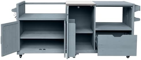 Outdoor Kitchen Island for Big Green Egg Grills, Grill Cart Table with Blackstone Griddle and Stainless Steel Top, Kitchen Storage Table with Cabinets and Drawer for 21"/28" Blackstone Griddle, Blue - Image 5