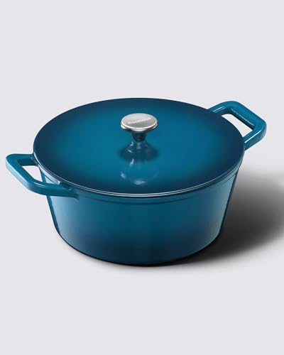 Dutch Oven Pot, 6QT Enameled Cast Iron Dutch Oven with Lid, Dual Handle, Dutch Pot for Sourdough Bread Baking, Braising & Roasting, 500℉ Oven Safe, All Cooktops Compatible, Marine by Roomena