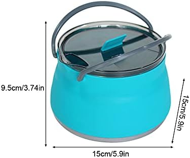Folding Saucepan, Camp Cookware Hiking Silicone Folding Saucepan Water Kettle With Lid Cookware Travel Camping Pot(Blue) - Image 3