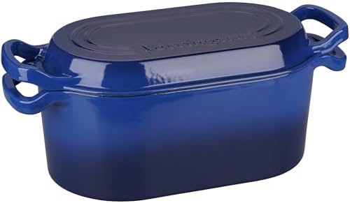 VORRINGARD Oval Dutch Oven Pot with Lid, Enamel Coating Cast Iron Bread Pans for Homemade Sourdough Bread Baking, Cooking, 4 Quart, Blue - Image 4