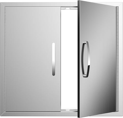 Outdoor Kitchen Doors 26W x 24H Inch, Double BBQ Access Doors 304 Stainless Steel for Outdoor Kitchen Cabinet Grill Station or BBQ Island by KODOM