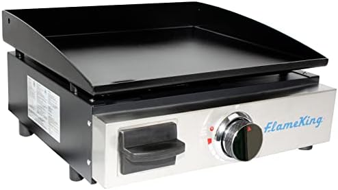 Flame King 17-inch Flat Top Griddle for BBQ Grill w/Regulator, Propane Gas Griddle for RV Pullout Kitchen by FlameKing