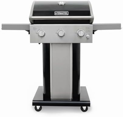 Permasteel 3-Burner Propane Gas Grill, 30,000 BTUs BBQ Grill with Cast Iron Grates, Foldable Side Tables & Tool Hooks, Outdoor Grill, Black by Unknown
