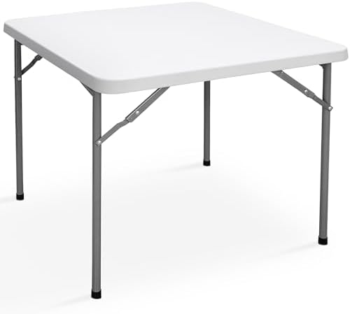 SUPER DEAL 33 Inch Folding Card Table, Indoor Outdoor Portable Plastic Kitchen or Camping Picnic Party Wedding Event Table, White by Superdeal