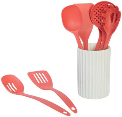 Glad Kitchen Utensils Set, 8pcs - Nonstick Cooking Tools with Utensil Holder - Nylon Spoon, Ladle, Skimmer, Spaghetti Server, and Turner Spatula Set - Dishwasher Safe, Rust - Image 3