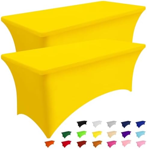 Smiry 2 Pack Spandex Table Cloth 8FT, Elastic Fitted Yellow Tablecloth by Smiry