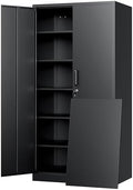 Yizosh Metal Storage Cabinet with Lock - 72" Garage Storage Cabinet with 2 Locking Doors and 5 Adjustable Shelves, Black Steel Lockable for Office,Home,Garage by Yizosh