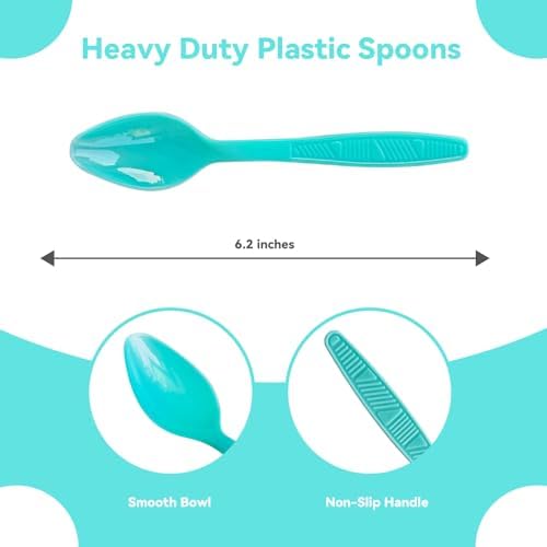 Teal Plastic Spoons Heavy Duty, Disposable Party Supplies 104 PCS - Image 2