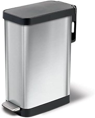 Glad Slim Trash Can with Clorox Odor Protection - Narrow Kitchen Garbage Bin with Soft Close Lid, Step On Foot Pedal and Waste Bag Roll Holder, Stainless Steel, 12 Gallon/45 Liter by GladTrashFoodStorage