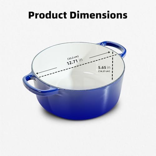 9 QT Blue Enameled Cast Iron Dutch Oven with Lid, Heavy‑Duty Casserole Pot for Braising, Stews, Roasting, Baking, Oven & All Stovetops Safe - Image 3