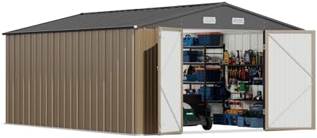 Devoko 10x14 FT Outdoor Storage Shed, Brown - Image 2