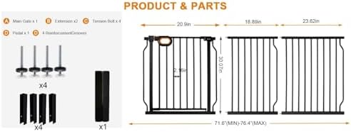 71.6-76.4 Inch Extra Wide Baby Gate with Door for Stairs Doorways - Image 5