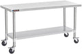 DuraSteel 30x72 NSF Stainless Steel Cart - Heavy Duty Food Prep Table with Undershelf - Rolling Kitchen Island on Wheels for Commercial Restaurant Kitchen, Garage, Outdoor Cooking, BBQ Grill, Counter by DuraSteel