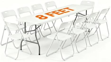 8 FT Plastic White Folding Table Chairs Set for Banquet, 11-Piece by WelcometoEDWINENE