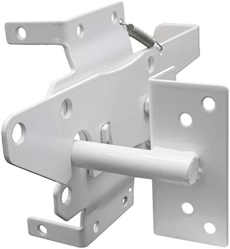 Jake Sales - Stainless Steel Gate Latch White (for Vinyl, Wood, PVC etc Fencing) Fence Gate Latch w/Mount Hardware - Gate Latches has a 90 Degree Bracket for a Positive Latch to Gate Connection by JakeSales