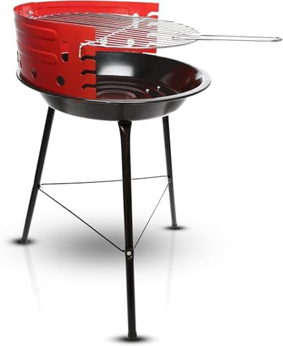 GasOne Charcoal Grill – Barbecue Grill with 4 Levels for Flame Control – Dual Venting System – Portable for Backyard, Camping, Boat, Red by GASONE