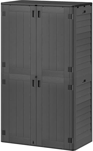 YITAHOME 60 cu ft Tall Outdoor Storage Shed w/o Shelf, Resin Vertical Outdoor Storage Shed, Large Waterproof Storage Cabinet for Garage, Poolside, and Garden (Dark Gray + Black) by YITAHOME