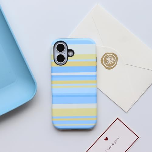 for iPhone 17 Case, Magnetic Matte Frosted Dual-Layer Striped Phone Case for Women, Retro Aesthetic Cover Compatible with Mag Safe Accessories - Sea Salt Lemon - Image 2