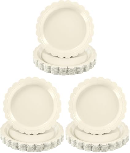 NatNarr 30 Pcs Ivory Paper Plates 9 Inch Disposable Scalloped Cream Plates Cute Beige Wedding Dessert Cake Plate Party Dinner Plate for Engagement, Baby Bridal Shower (Pack of 3) by NatNarr