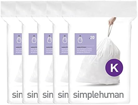 simplehuman Code K 100 Count Custom Fit Liners, Drawstring Kitchen Trash Bags, One-by-One Mess-Free Dispense, Extra Thick & Double Seamed, 50% PCR Plastic, 30-45 Liter / 8-12 Gallon, White by Unknown