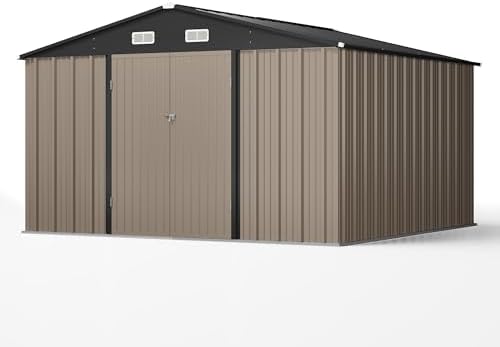 Patiowell 10x10 FT Outdoor Storage Shed with Floor Frame, Brown - Image 7