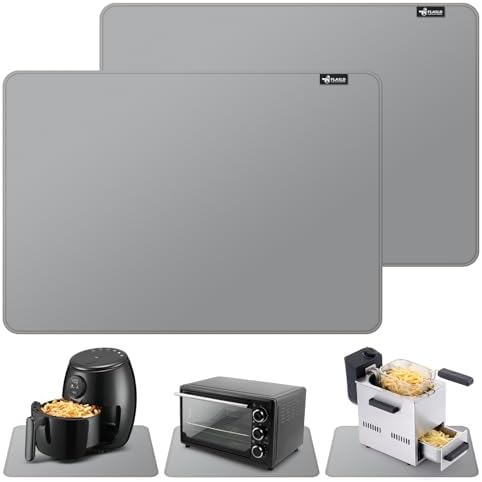 FLASLD 2Pack Heat Resistant Mat for Air Fryer Site on,12"X18" Fireproof Silicone Mats for Kitchen Counter, Countertop Protector, No-slip and Waterproof Gray by FLASLD