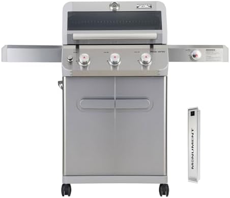 Monument Grills Outdoor Barbecue Stainless Steel 3 Burner Propane Gas Grill, 48,000 BTU Patio Garden Grill with Side Burner and Knob Controls, Mesa305 with Smoker Box by MonumentGrills