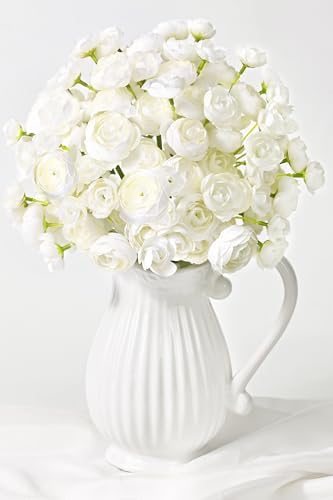 Waipfaru Ranunculus Artificial Flowers, 36Pcs 14In Fake Peonies Artificial Flowers, White Faux Flower for Vase Silk Flower Real Touch Faux Peony Bulk for DIY Wedding Bouquet Home Bridal Shower Decor - Image 2