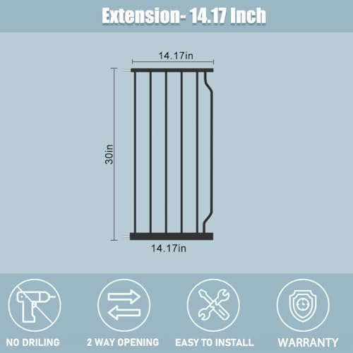 Extra Wide Baby Gate with 14.17in Extensions - Walk Through Pressure Mount Auto Close Child Safety Gate (Black, Extension-14.17"/36cm) - Image 3