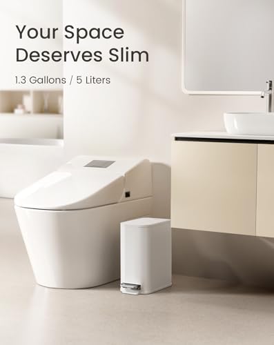 Cesun Small Bathroom Trash Can with Lid Soft Close & Pedal, 1.3 Gal, White - Image 2