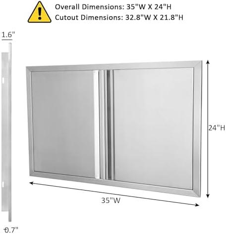 JIE JIN Outdoor Kitchen Door 35" W X 24" H Double Doors BBQ Access Door BBQ Island Door 304 Brushed Stainless Steel Flush Mount Door for Outdoor Kitchen BBQ Island Outdoor Cabinet Doors - Image 2