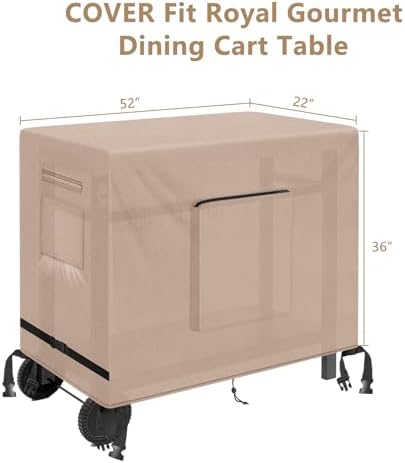 Kovshuiwe Outdoor Dining Cart Cover - Heavy Duty Waterproof Cover for Royal Gourmet Cart Flattop Worktable PC3401S & PC3401B, Compatible with 52 inch Outdoor Utility Cart-52 x 22 x 36 Inch, Khaki - Image 2