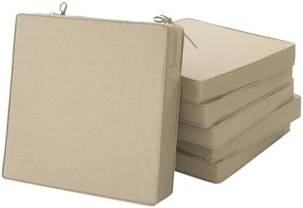 Outdoor Chair Cushions, Water-Resistant & Fade-Resistant, Patio Furniture Square Seat Replacement Chair Pads with Ties, Removable Cover, Non-Slip Bottom, Set of 6, 24 x 24 Inch, Natural by Unknown