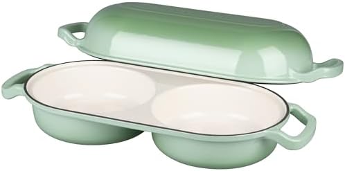 VORRINGARD Enameled Cast Iron Double Dutch Oven with Lid, Dual Round Loaf Pan, Bread pan for Homemade Sourdough Bread Baking, Green - Image 5