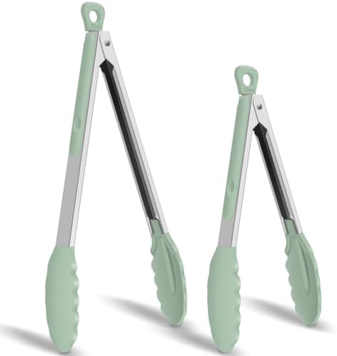 HOTEC Stainless Steel Kitchen Tongs with Silicone Tips, Set of 2-9" and 12" by Hotec